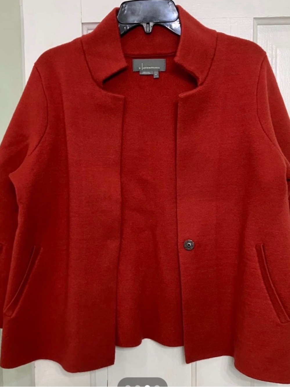Anthropologie Red Open-Front Wool Pea Coat